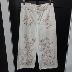 Zara The Western Culotte White Embroidered Boho Bohemiam Denim Jeans Size 36